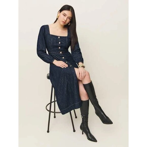 Reformation Navy Blue Button-Down Dress - Picture 4 of 10